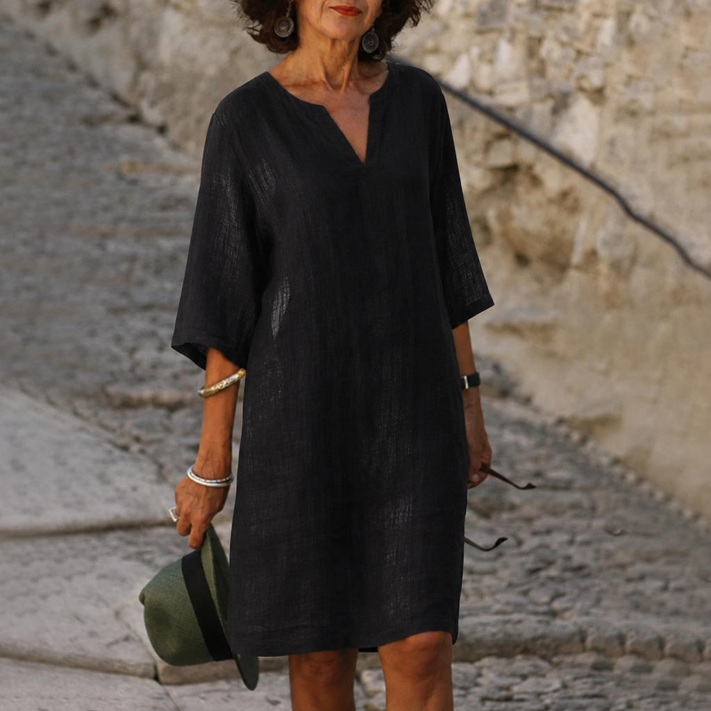 Nina – Damenkleid mit V-Ausschnitt und 3/4-Ärmeln
