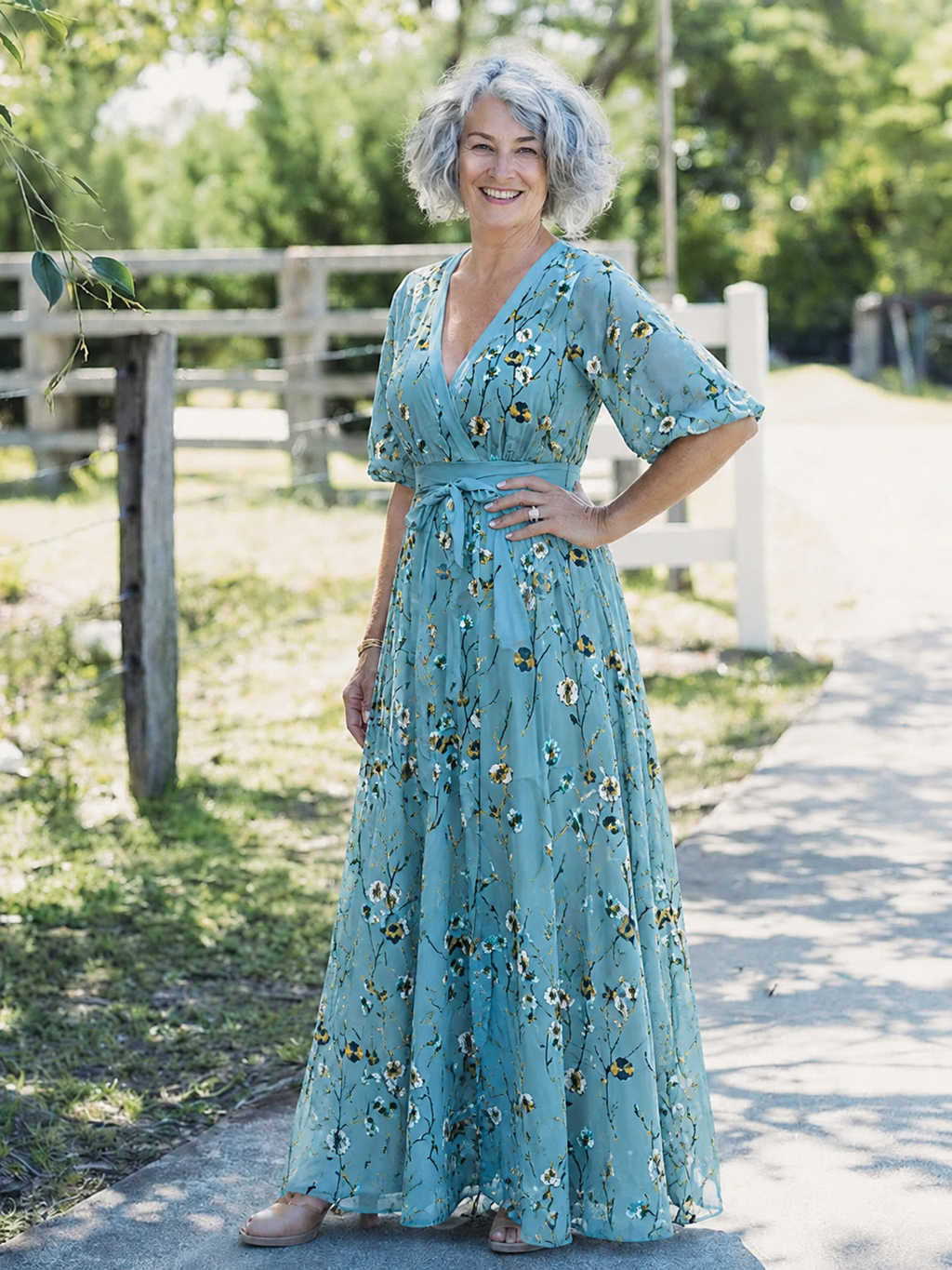Isabella – Elegantes Blumenkleid mit V-Ausschnitt für Damen