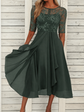 Sophie – Damen Halbarm Spitzen Midikleid