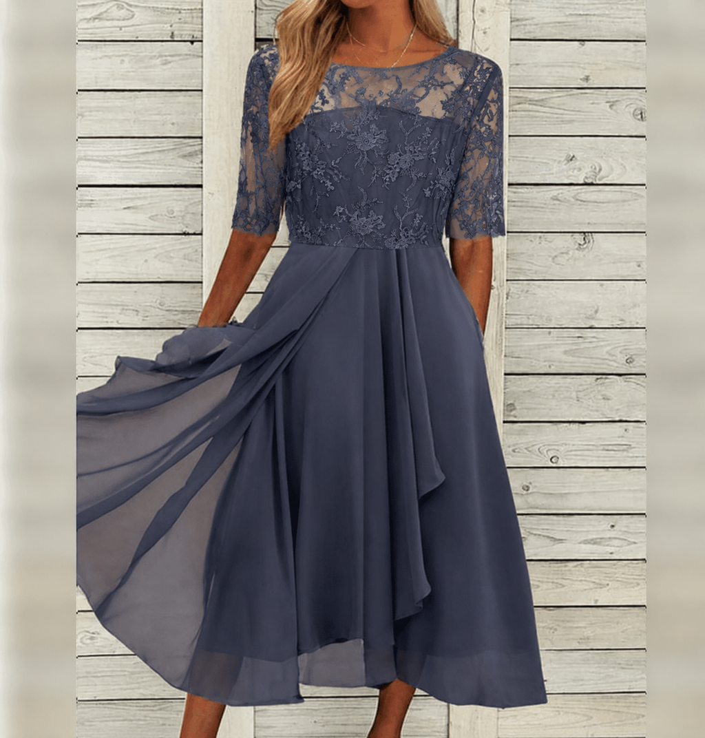 Sophie – Damen Halbarm Spitzen Midikleid