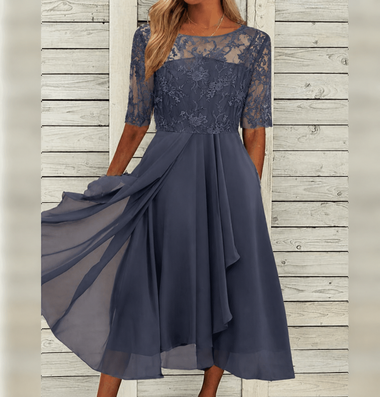 Sophie – Damen Halbarm Spitzen Midikleid
