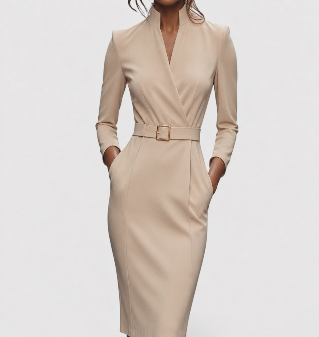 Rebeca – Elegantes Damen-Midikleid mit Wickeloptik und Gürtel