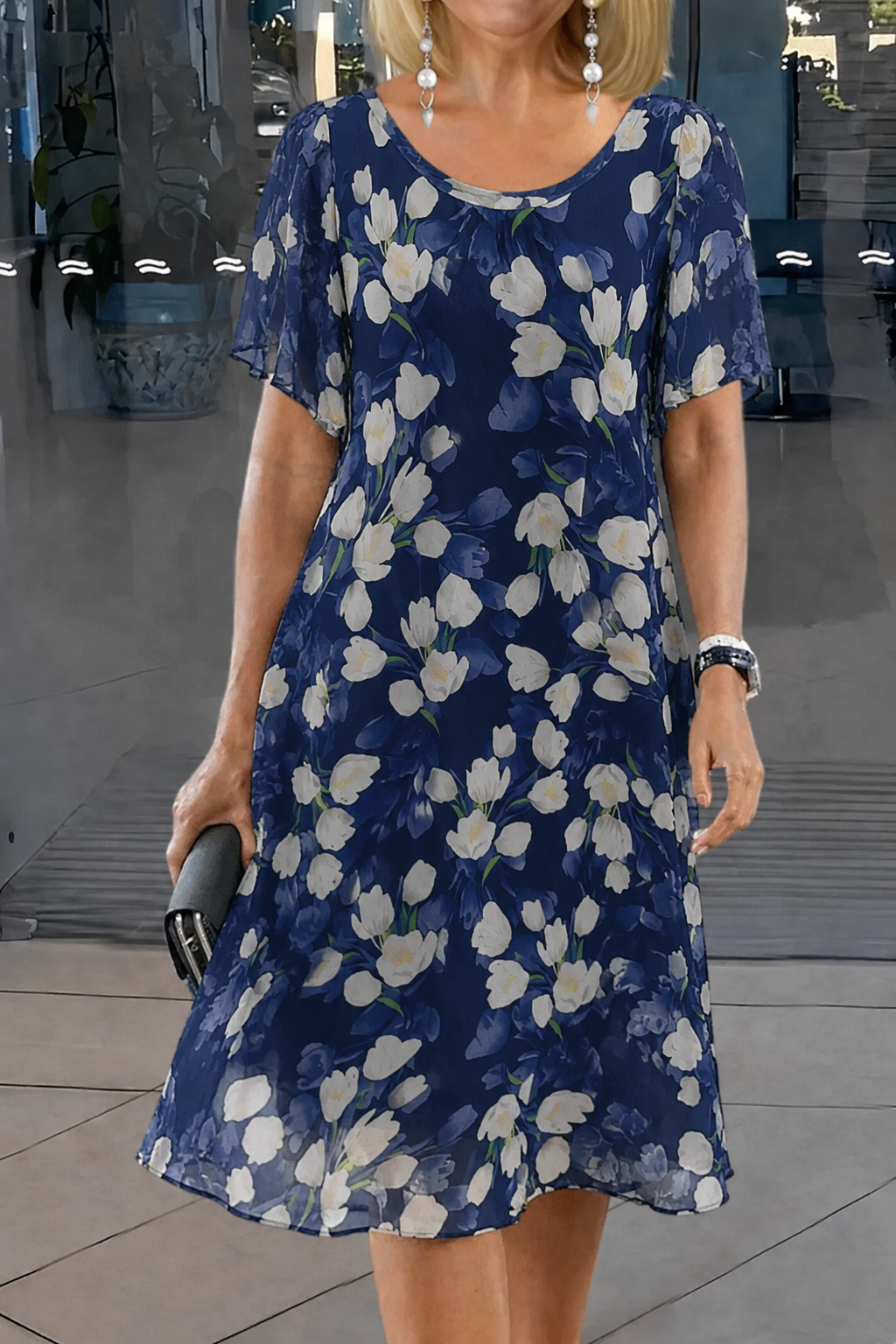 Antonia – Damen-Tunika-Kleid mit Blumenmuster
