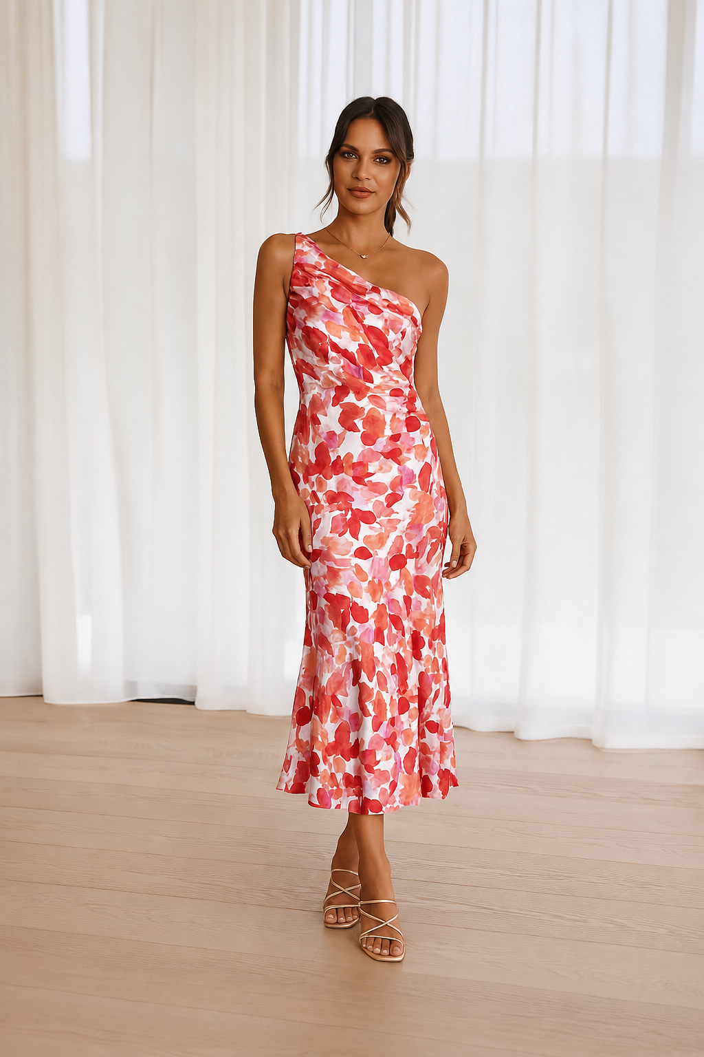 Luna – Damenkleid aus Satin mit Blumenmuster
