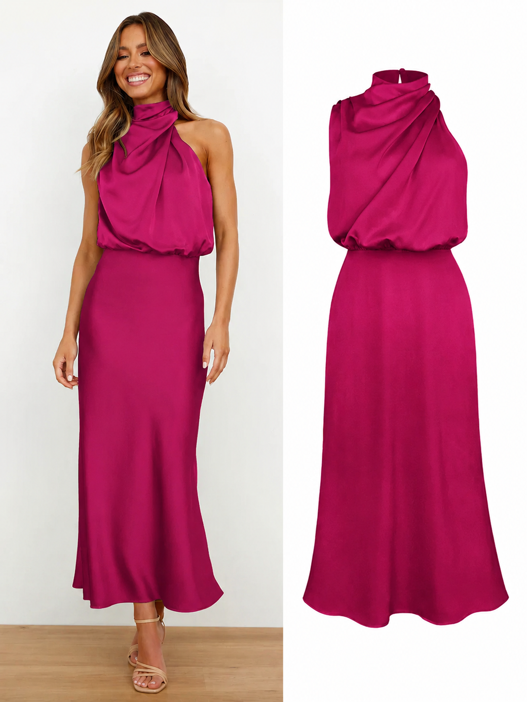 Maxikleid Damen mit Wickeloptik und schickem Kragen - 9 - Atelier-Zofia