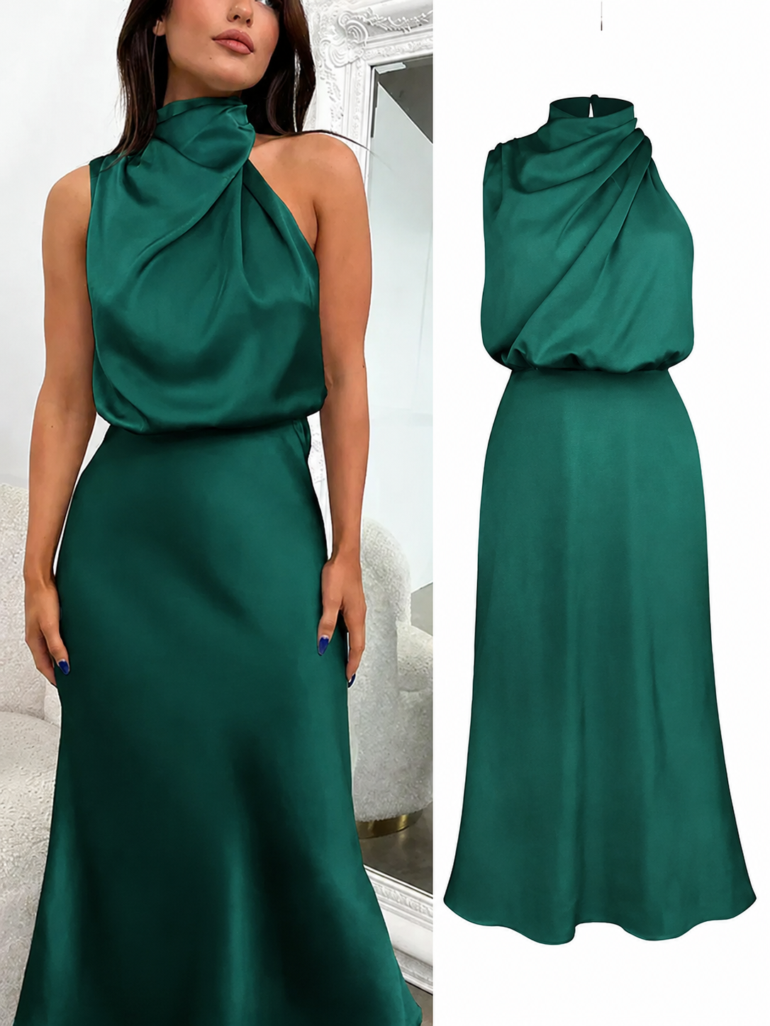 Maxikleid Damen mit Wickeloptik und schickem Kragen - 5 - Atelier-Zofia