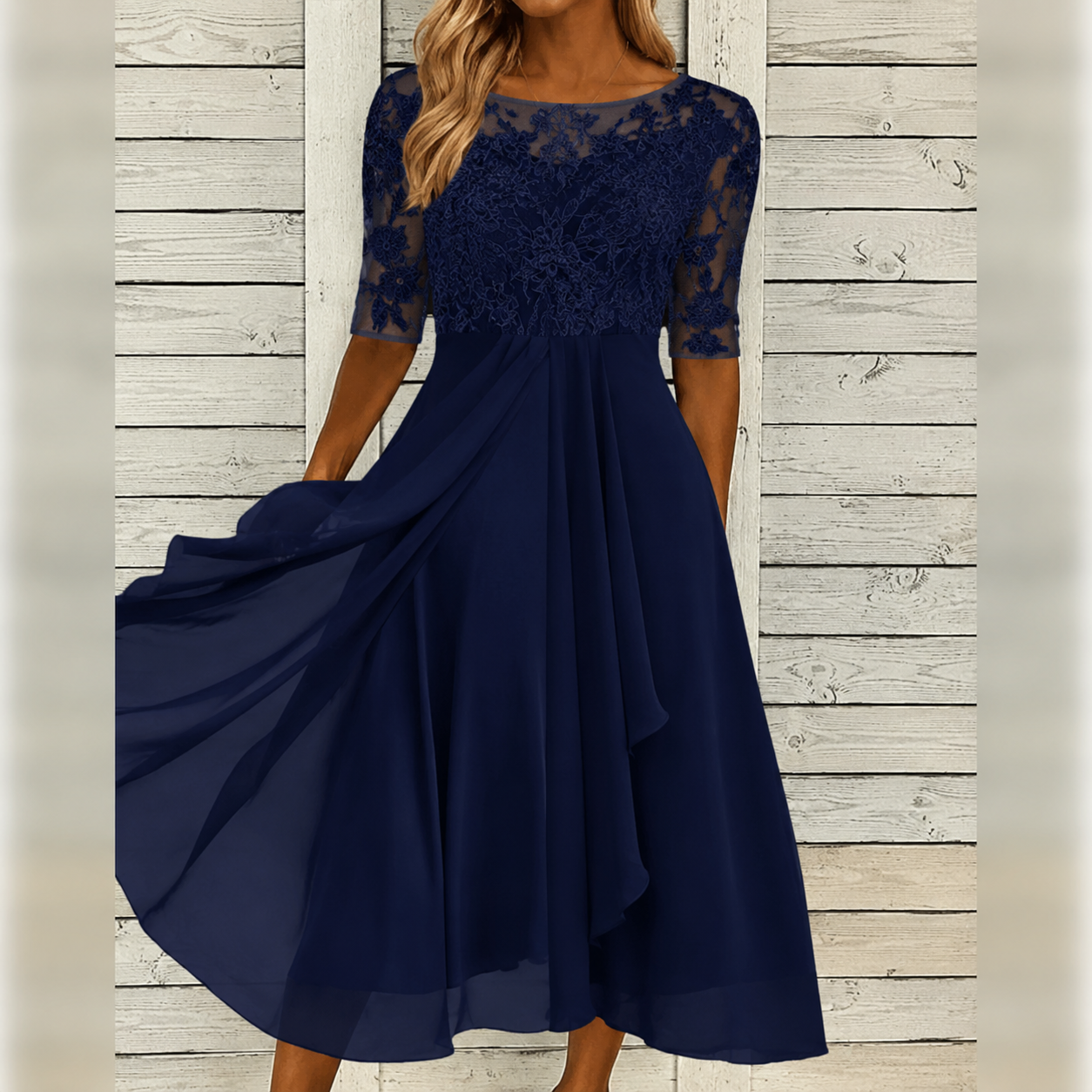 Sophie – Damen Halbarm Spitzen Midikleid