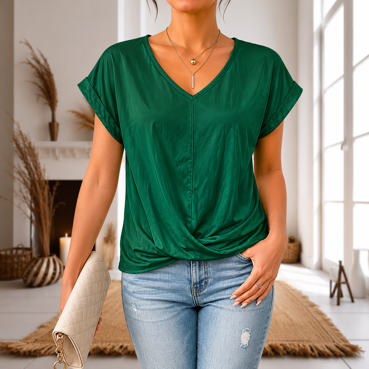 Susanne – Elegante Damenbluse mit V-Ausschnitt