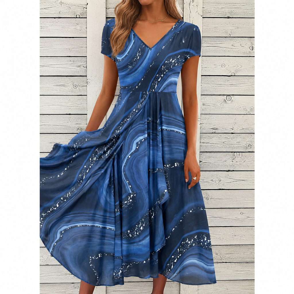 Britta – Damenkleid mit Blumenmuster und V-Ausschnitt