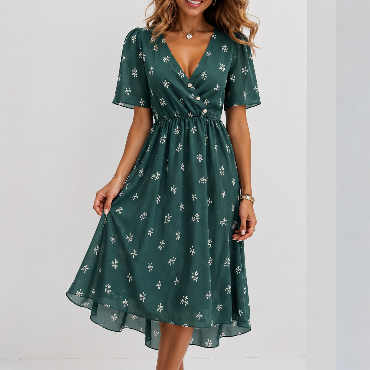 Cornelia – Midi-Kleid für Damen mit Blumenmuster