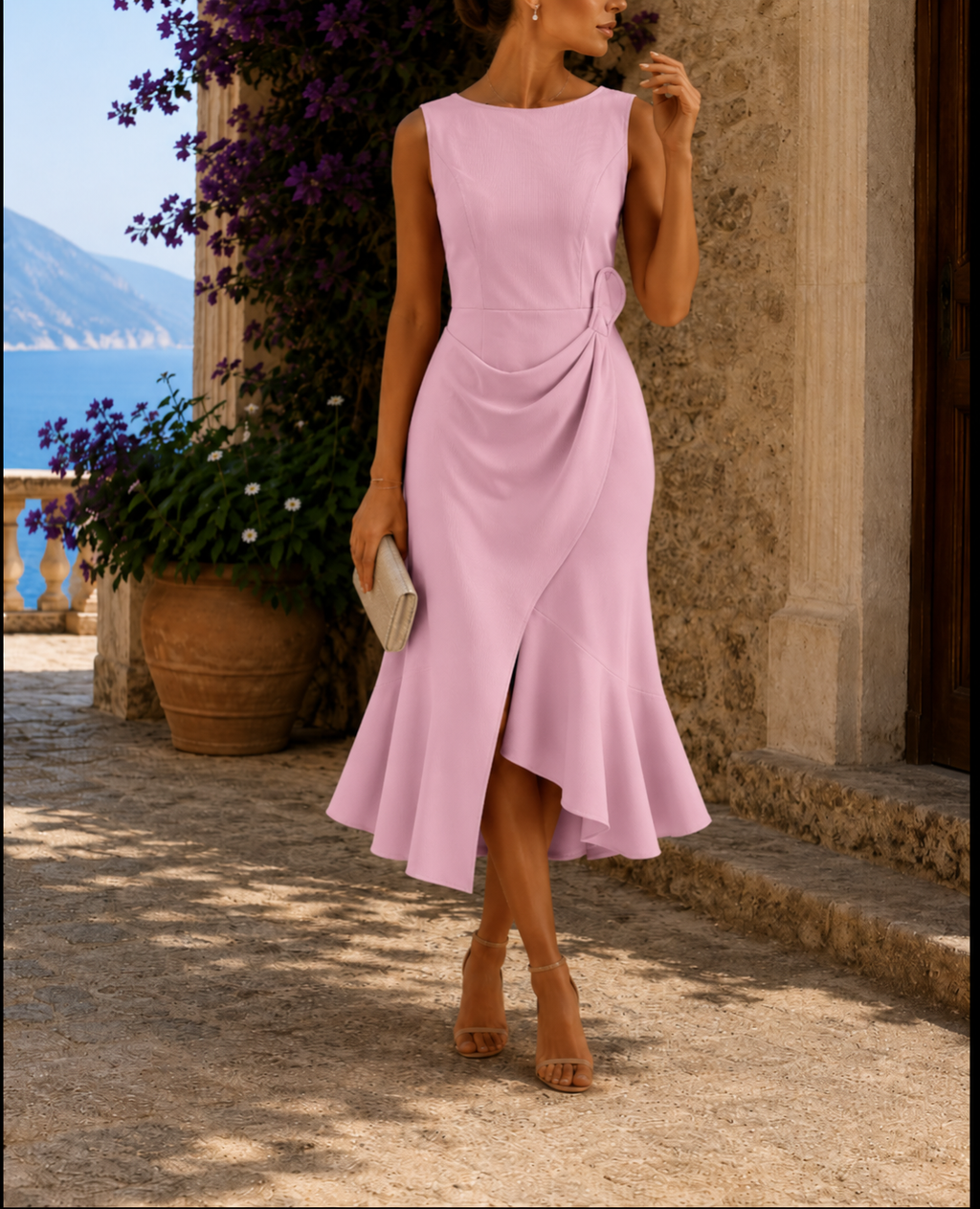 Chic Midi-Kleid für Damen mit fließendem Saum und eleganten Knotendetails | A&Z