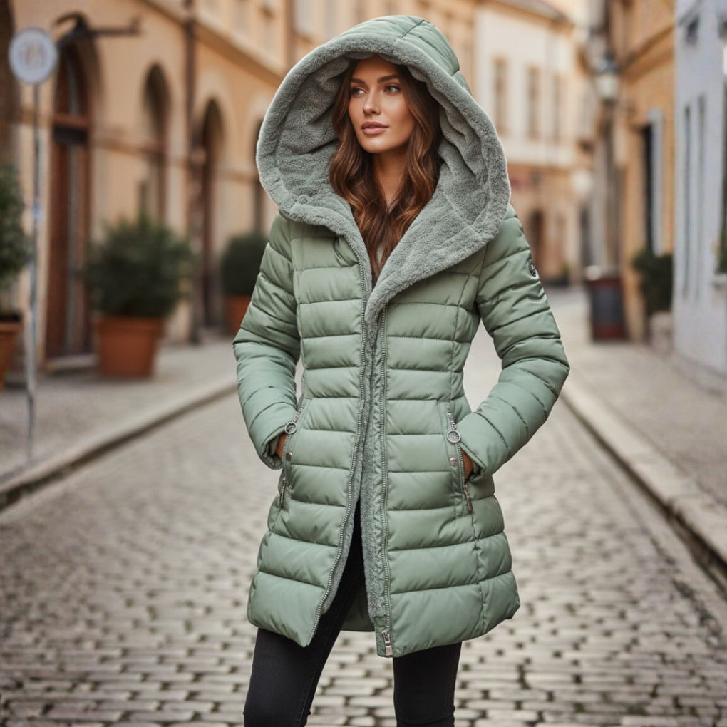 Stylische Damen Winterjacke mit Kapuze im modernen Steppdesign - J&B - 2 - Atelier-Zofia