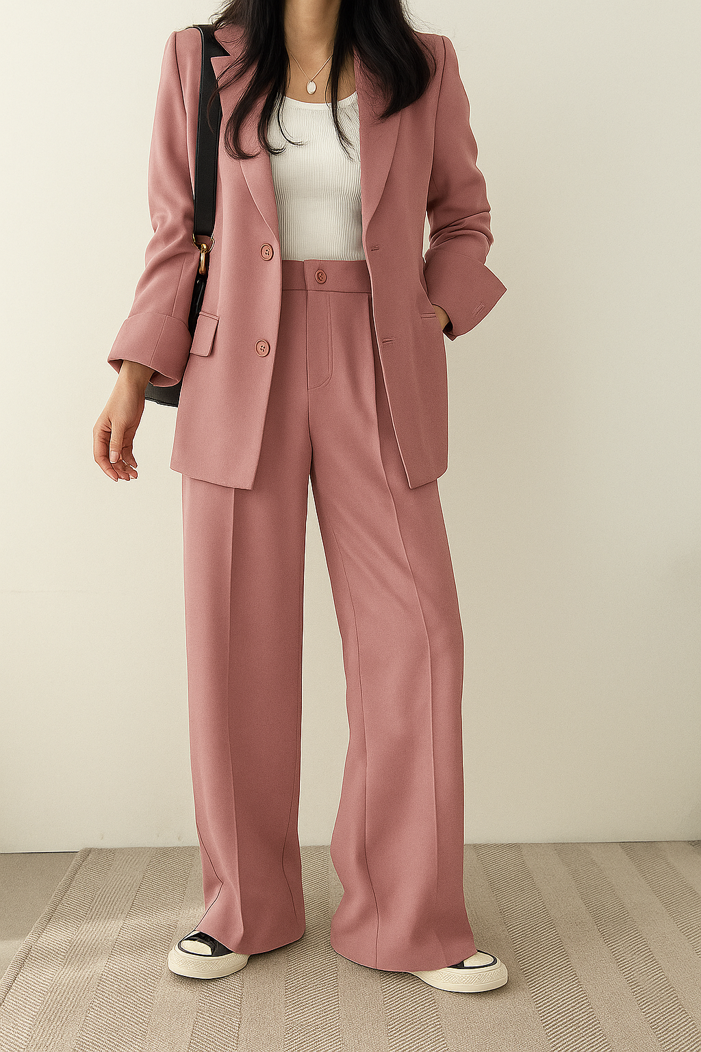 Stylisches Damenanzug-Set mit figurbetontem Blazer und modischen Weithosen - J&B - 2 - Atelier-Zofia