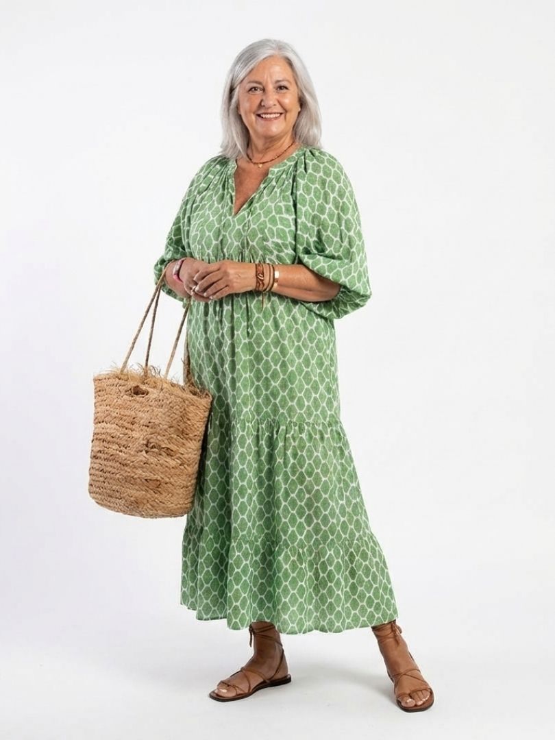 Carina – Elegant Quarter Sleeve V Neck Dress for Women - Image 3