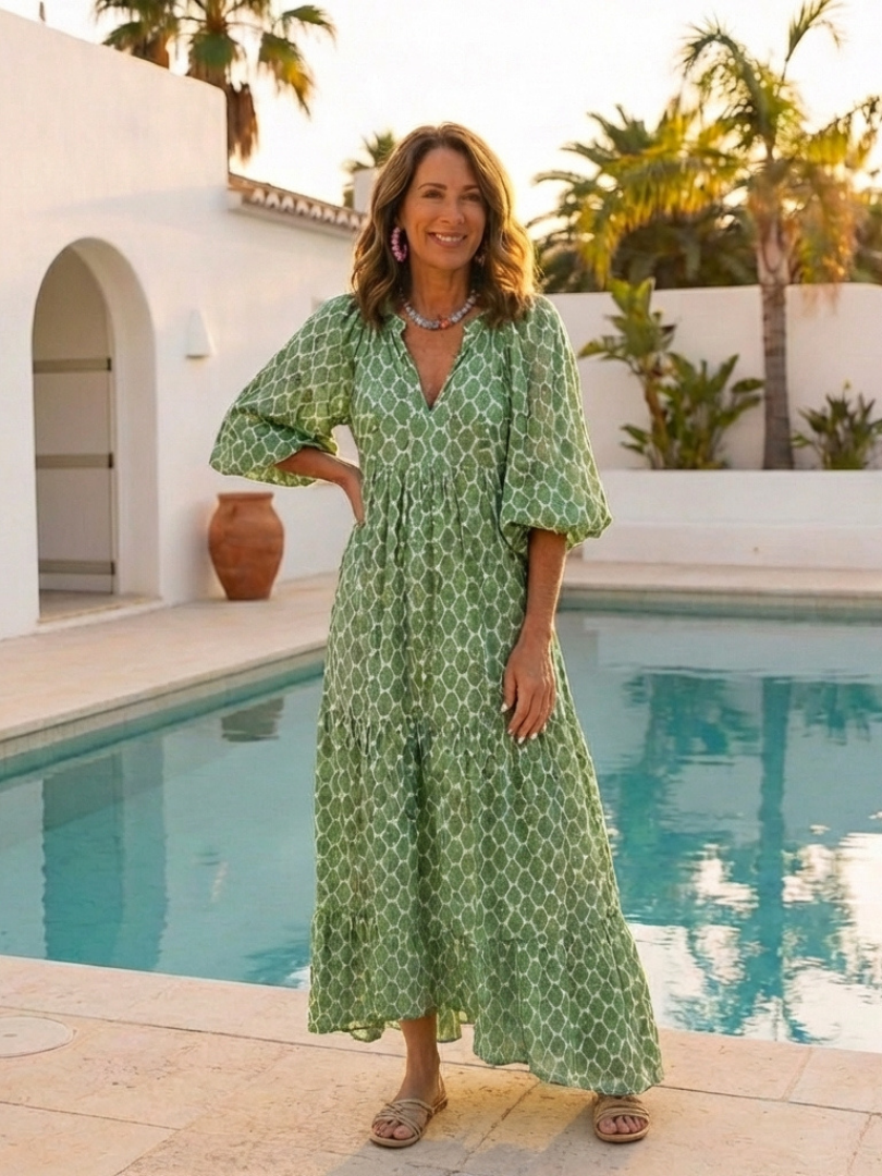 Carina – Elegant Quarter Sleeve V Neck Dress for Women - Image 8