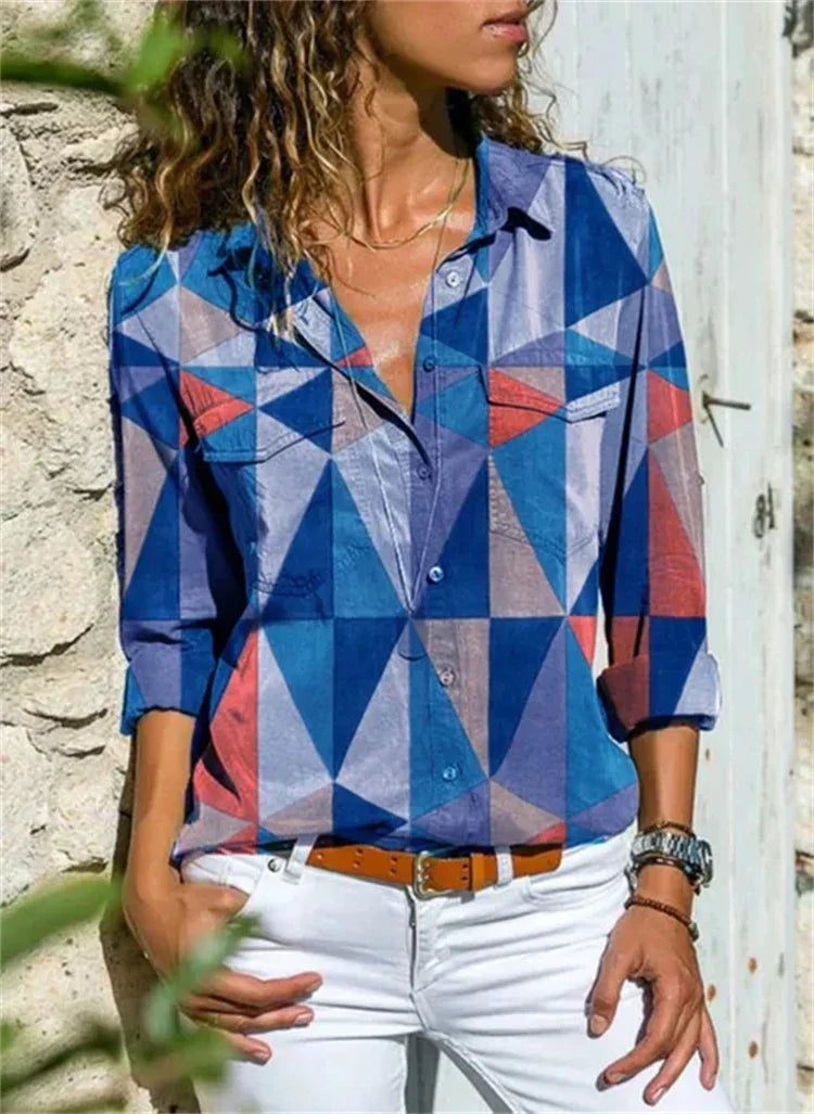 Elena – Damenbluse mit geometrischem Muster
