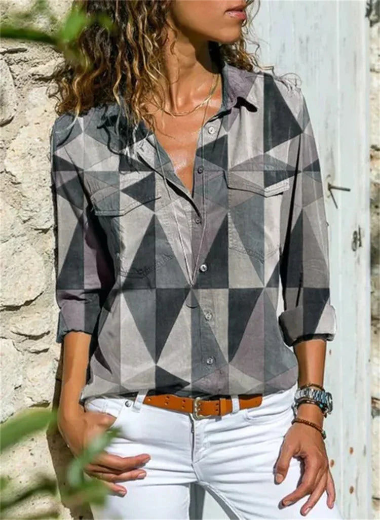 Elena – Damenbluse mit geometrischem Muster