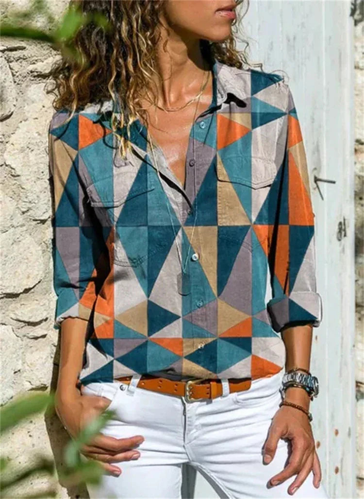 Elena – Damenbluse mit geometrischem Muster