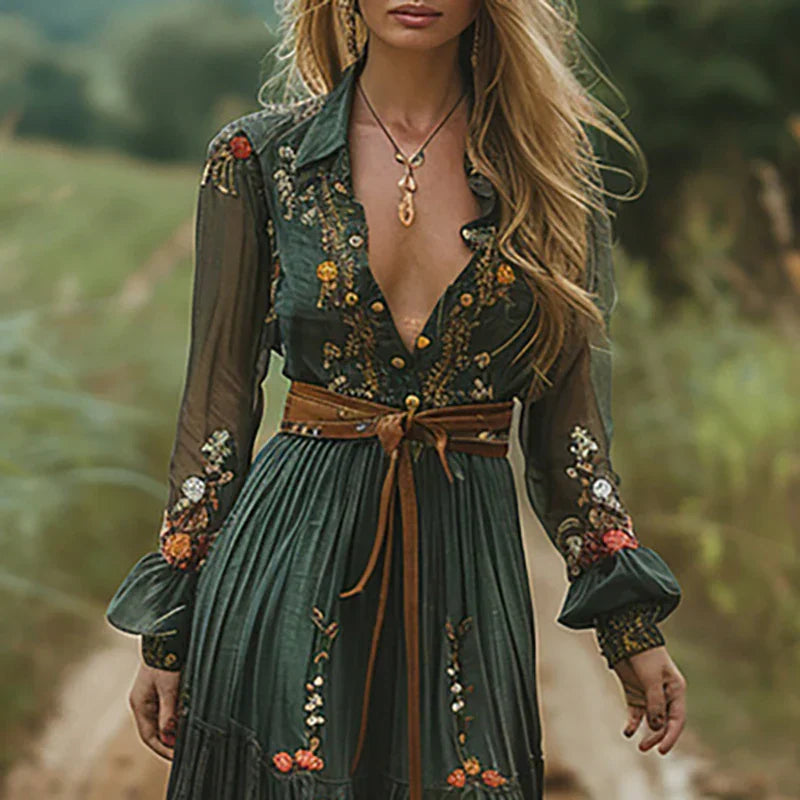Helga – Women Bohemian Floral  Dress - Image 2
