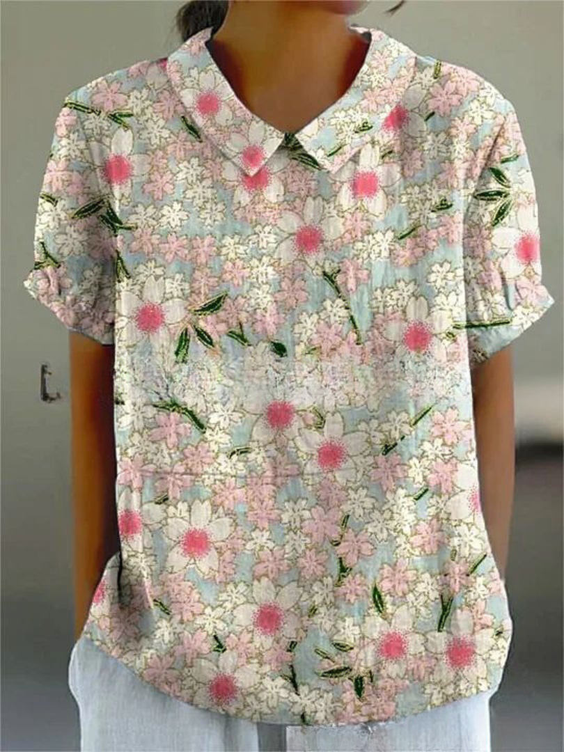 Mila – Florale Leinen Kurzarm Bluse