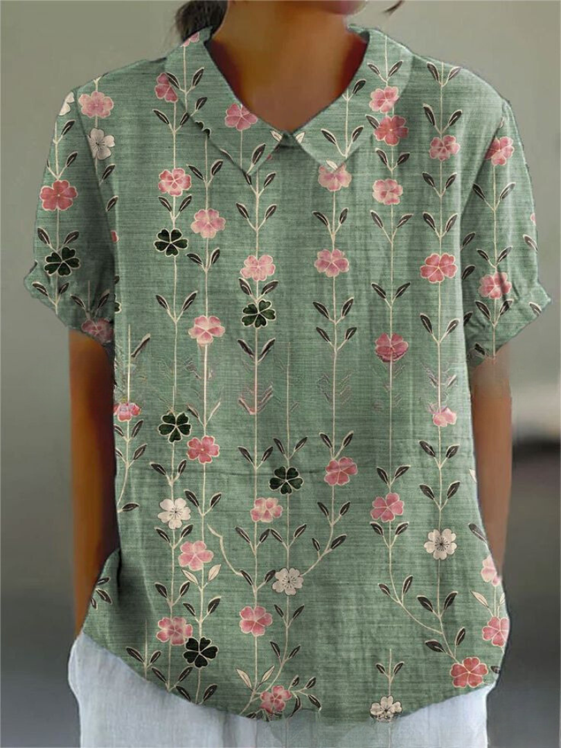 Mila – Florale Leinen Kurzarm Bluse