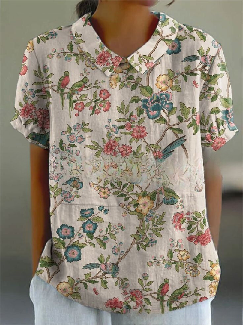 Mila – Florale Leinen Kurzarm Bluse