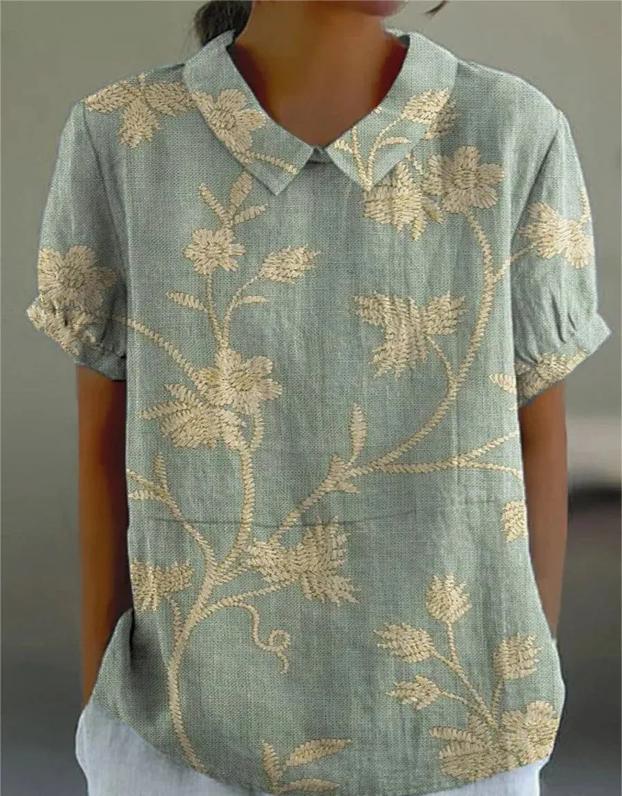 Mila – Florale Leinen Kurzarm Bluse