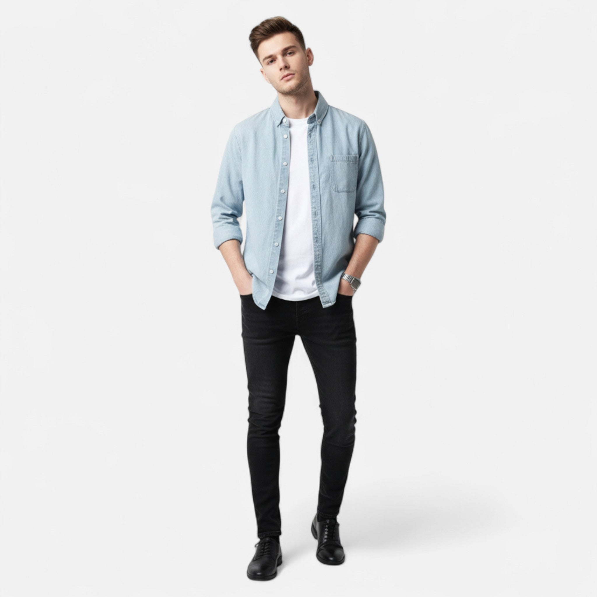 Markus – Casual Cotton Denim Long-Sleeve Shirt for Men - Image 4