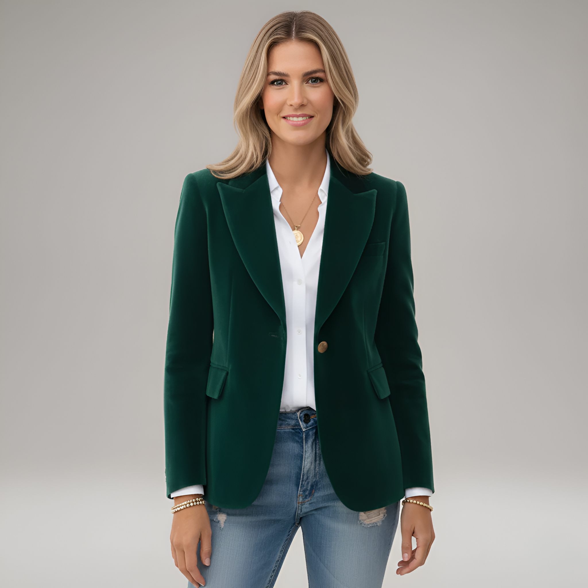 Sienna – Elegant One-Button Velvet Blazer for Women - Image 1