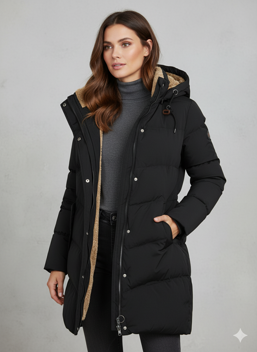 Damen Daunenmantel mit Kapuze und gemütlichem Innenfutter - J&B - 2 - Atelier-Zofia