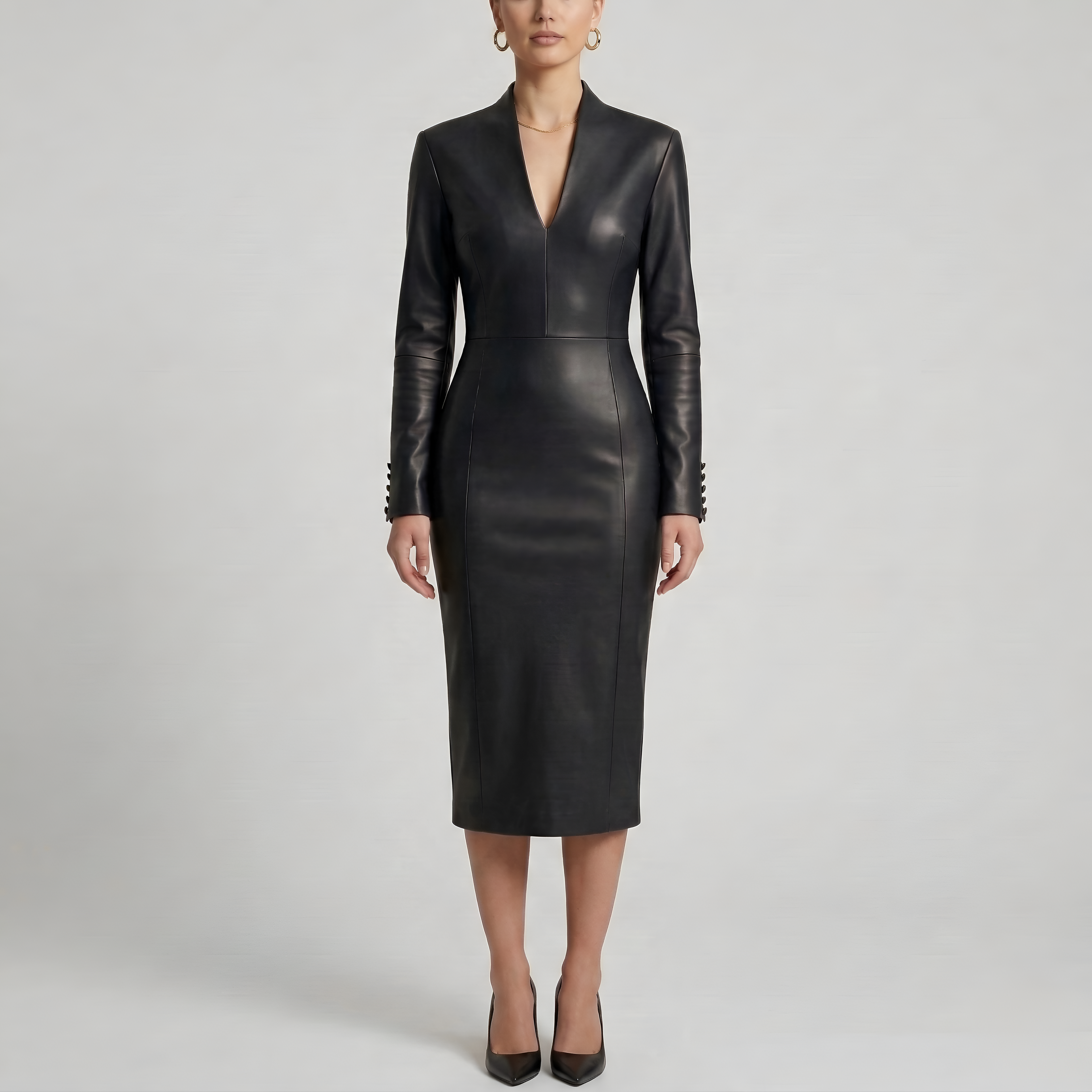 Helga – Women's Fitted Dress with V-Neck - Image 1