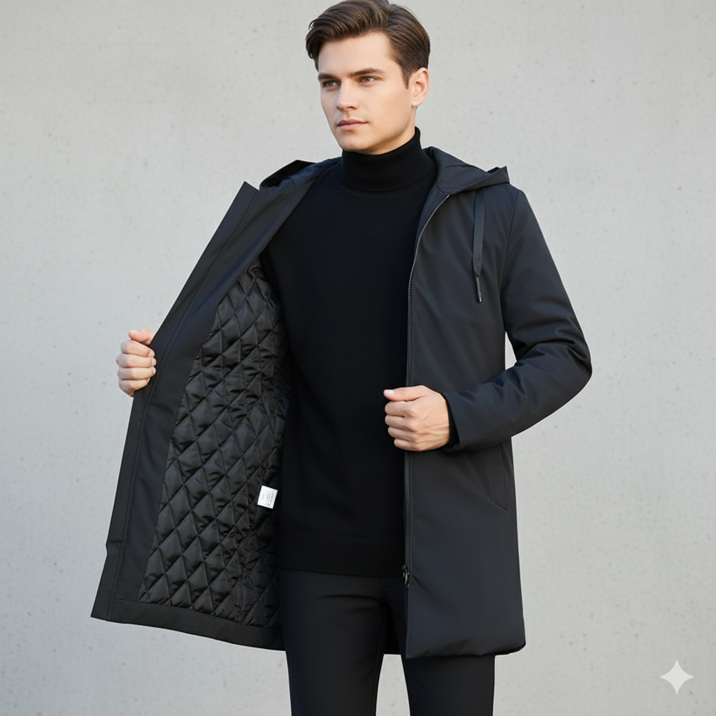 Moderne Herren Longjacke mit Kapuze und Reißverschluss - J&B - 2 - Atelier-Zofia