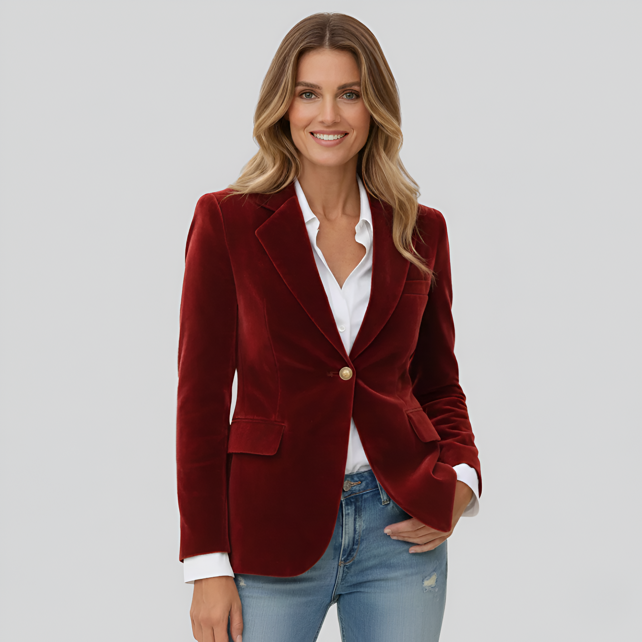 Sienna – Elegant One-Button Velvet Blazer for Women - Image 6