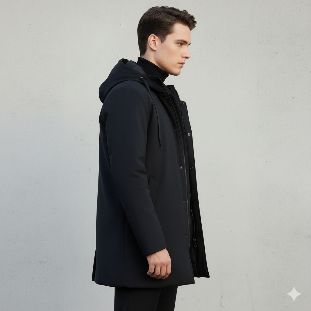 Moderne Herren Longjacke mit Kapuze und Reißverschluss - J&B - 3 - Atelier-Zofia