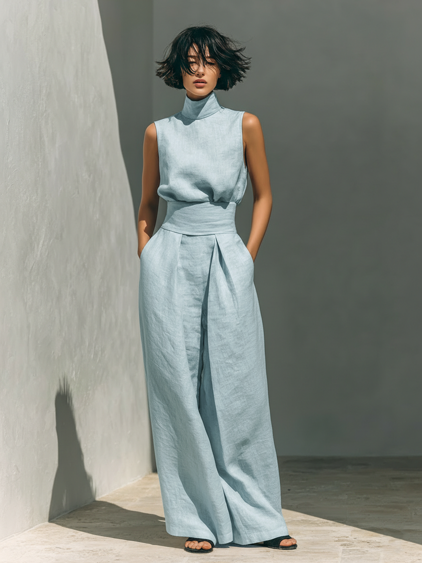 Thea – Elegant sleeveless cotton-linen Set for Women - Image 4