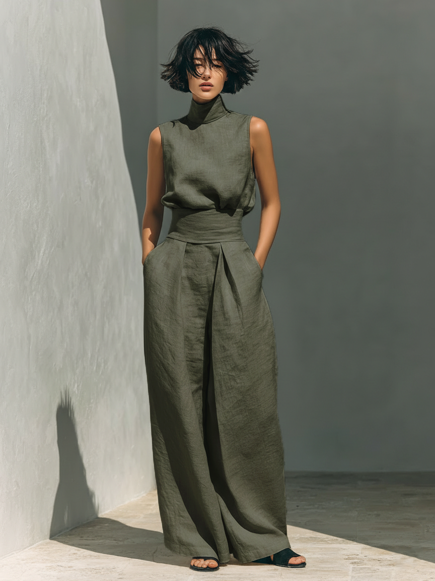 Thea – Elegant sleeveless cotton-linen Set for Women - Image 3