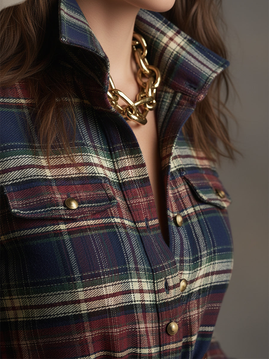 Helena – Kariertes Maxi-Hemdkleid