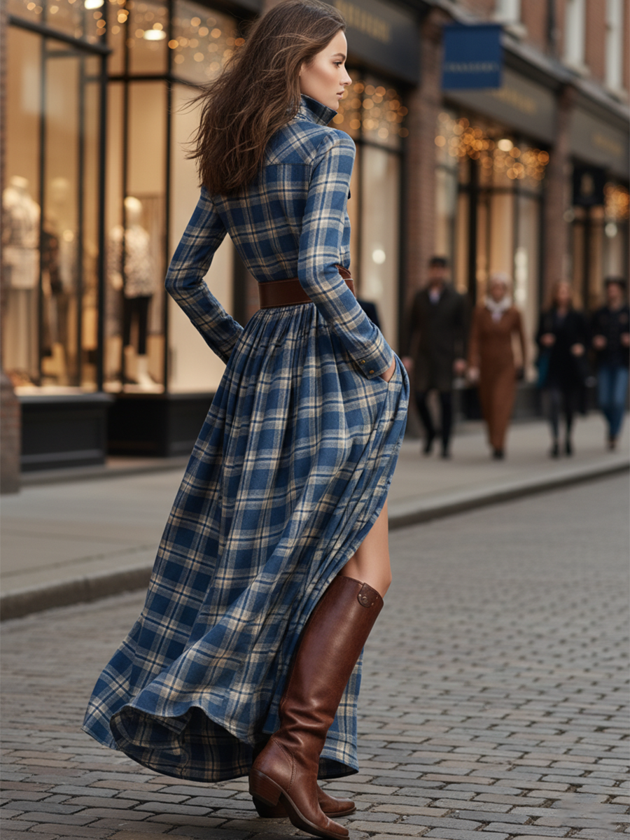 Helena – Kariertes Maxi-Hemdkleid