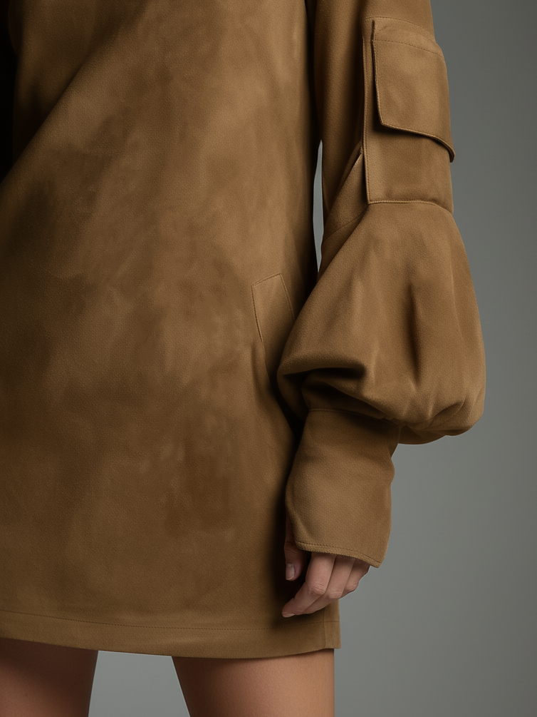 Laura – Kurzes Damenkleid mit Stehkragen und lockerem Schnitt