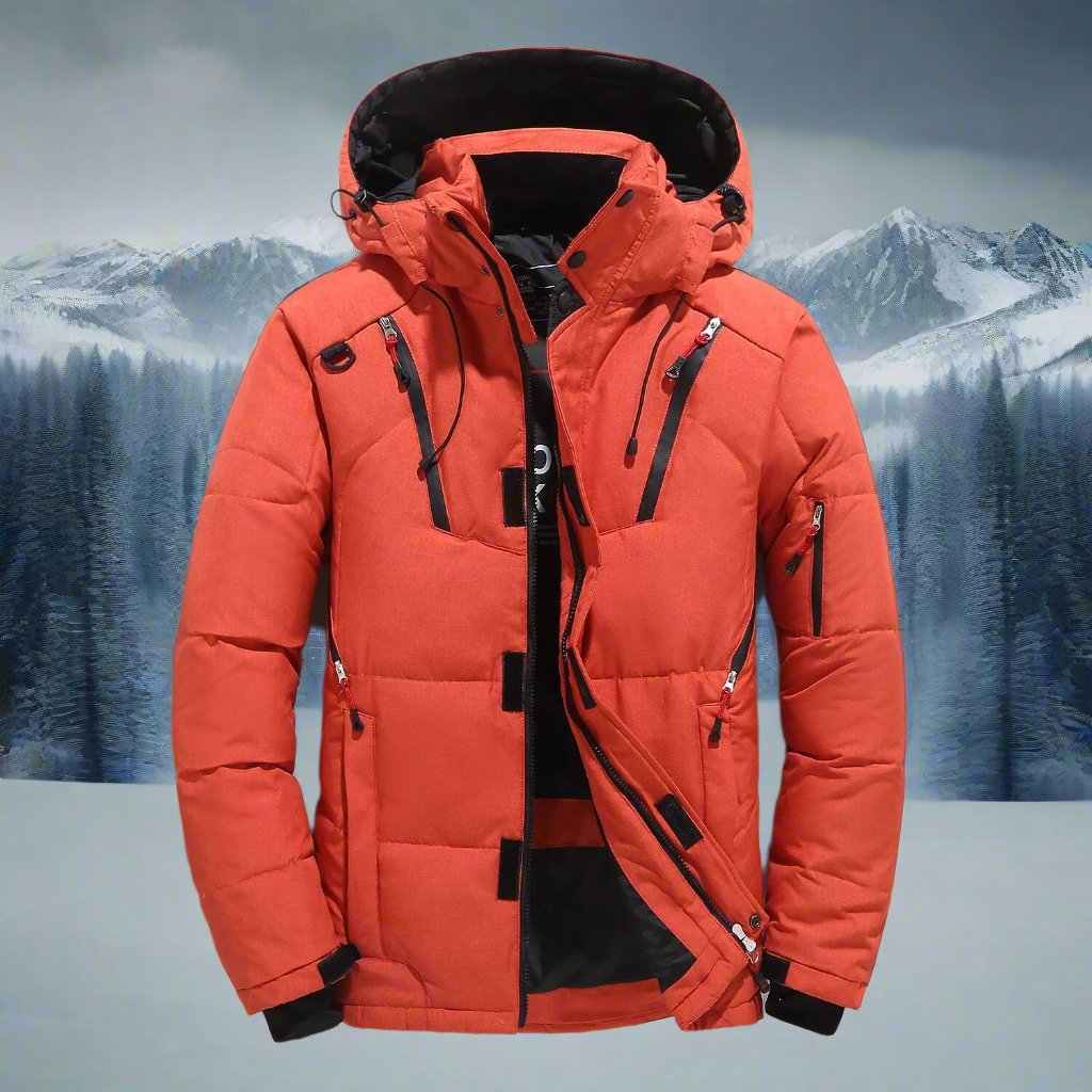 Wattierte Herrenjacke mit Kapuze und durchgehendem Reißverschluss - J&B - 1 - Atelier-Zofia