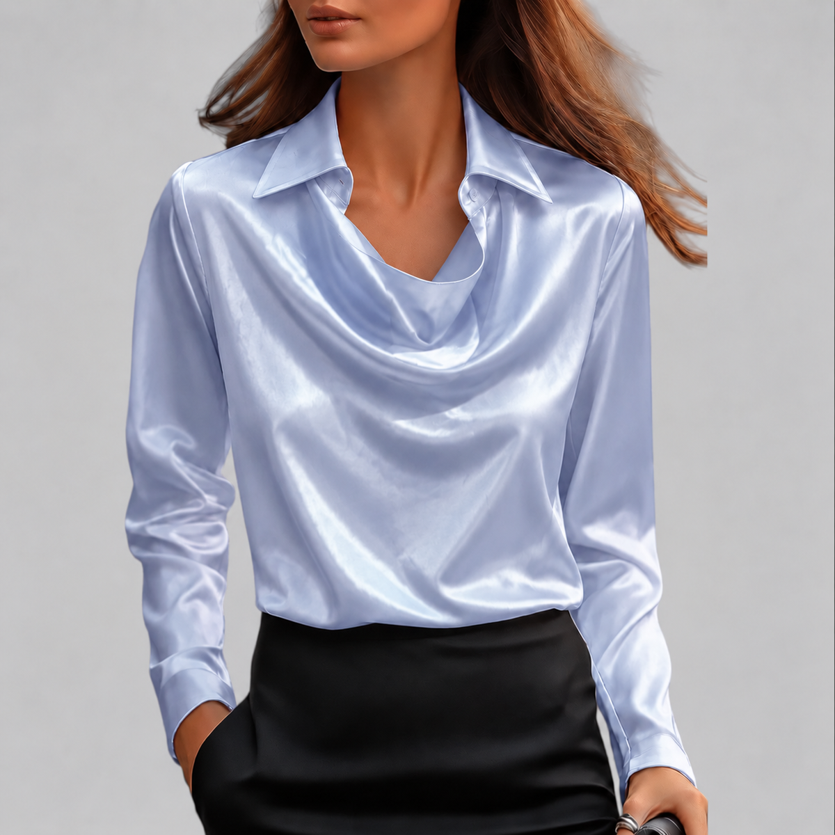 Victoria – Elegante Damenbluse mit fließendem Wasserfallausschnitt