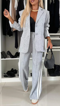 Elegantes Damen-Zweiteiler-Set mit Blazer und weiter Hose im Streifenlook - J&B - 1 - Atelier-Zofia
