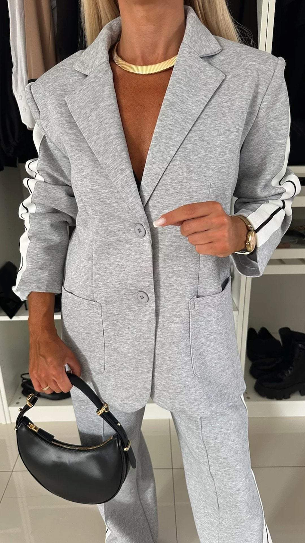 Elegantes Damen-Zweiteiler-Set mit Blazer und weiter Hose im Streifenlook - J&B - 3 - Atelier-Zofia