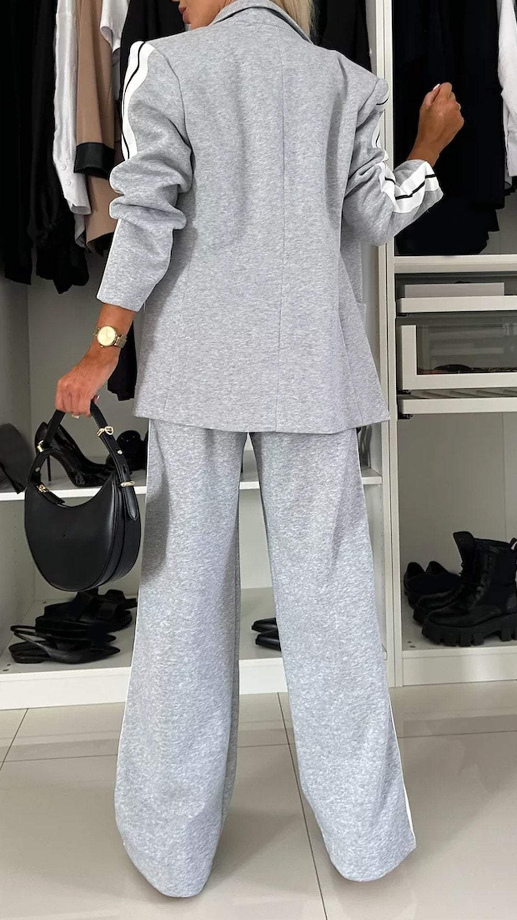 Elegantes Damen-Zweiteiler-Set mit Blazer und weiter Hose im Streifenlook - J&B - 4 - Atelier-Zofia