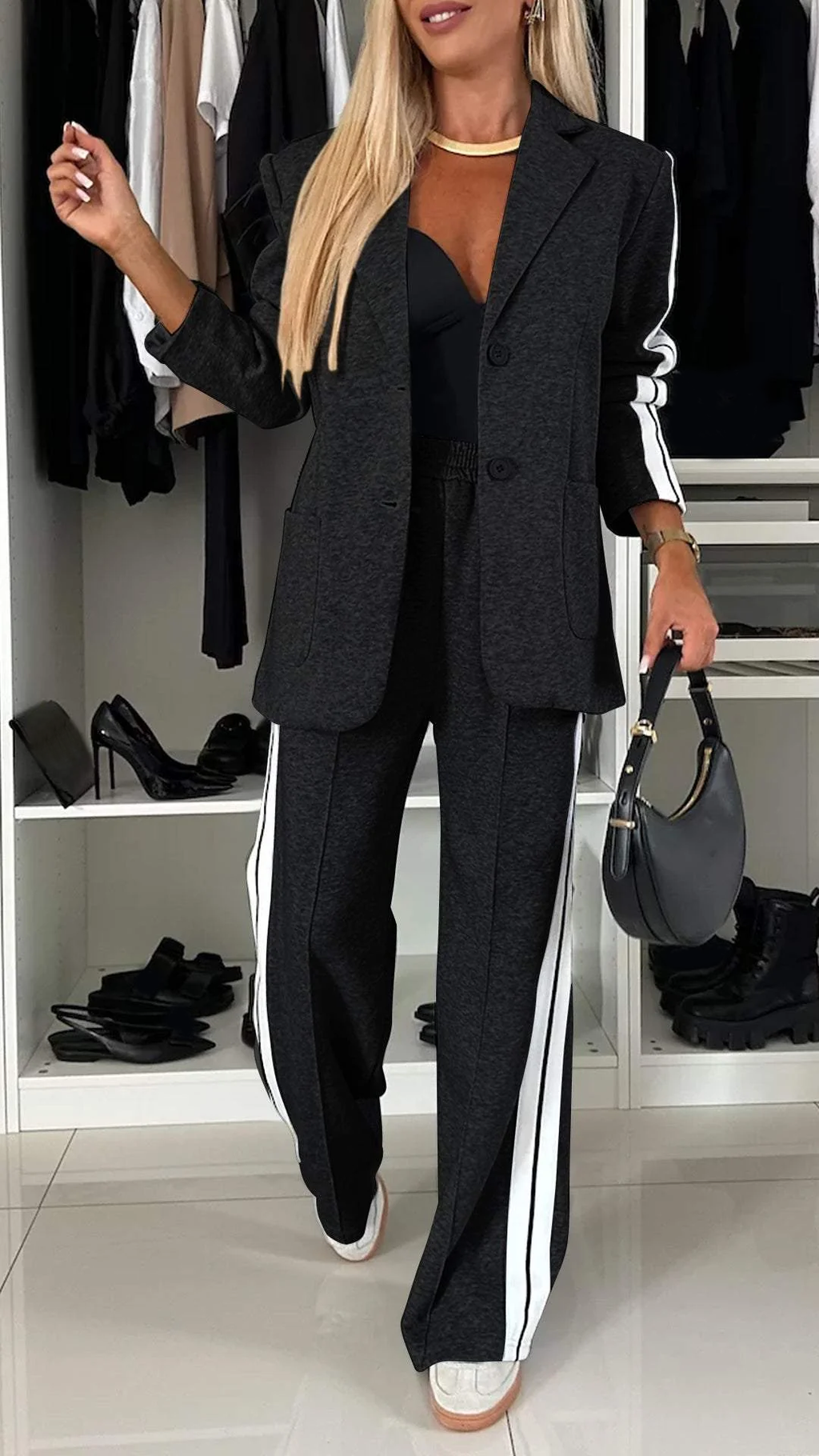 Elegantes Damen-Zweiteiler-Set mit Blazer und weiter Hose im Streifenlook - J&B - 6 - Atelier-Zofia