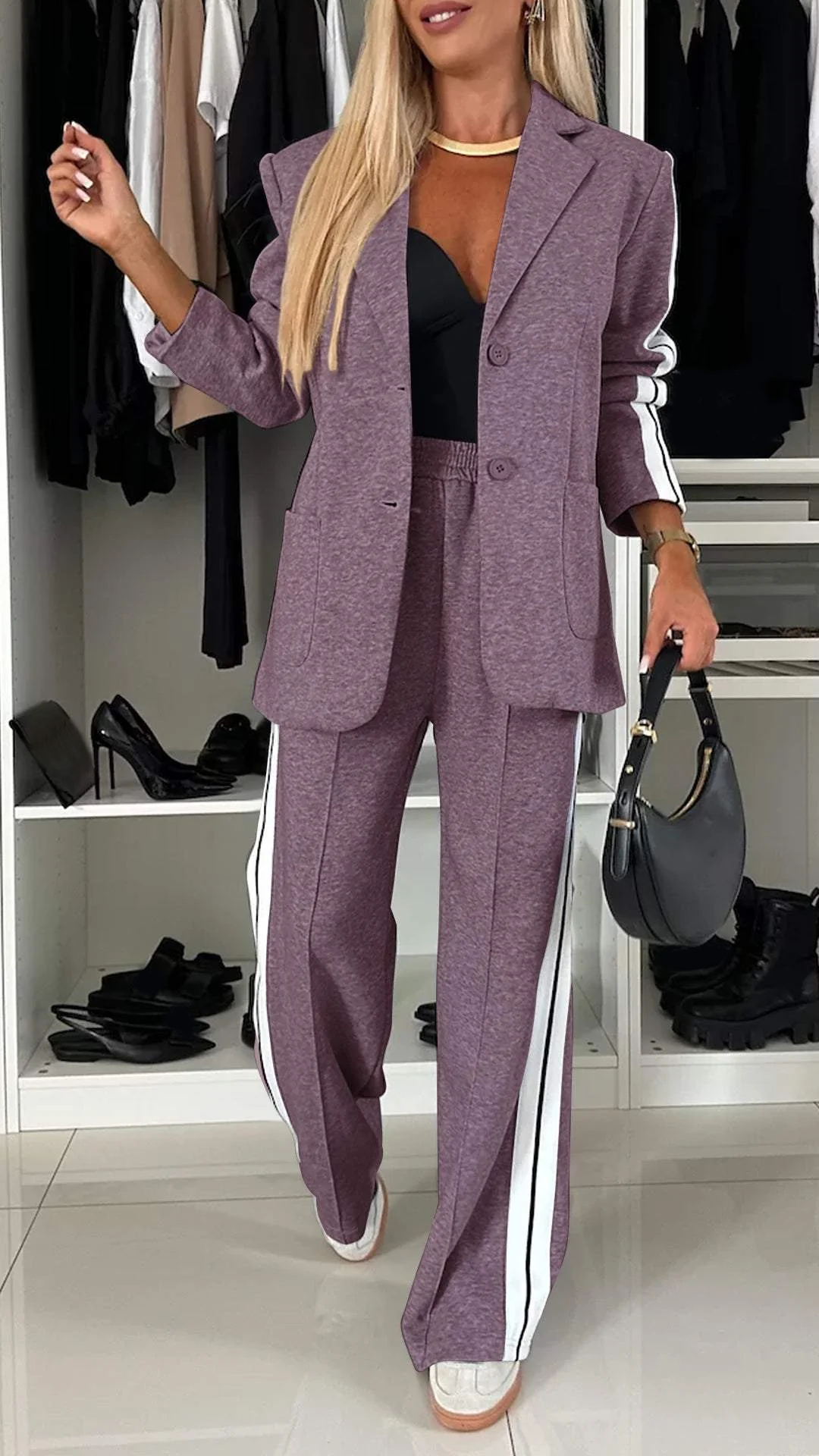 Elegantes Damen-Zweiteiler-Set mit Blazer und weiter Hose im Streifenlook - J&B - 8 - Atelier-Zofia