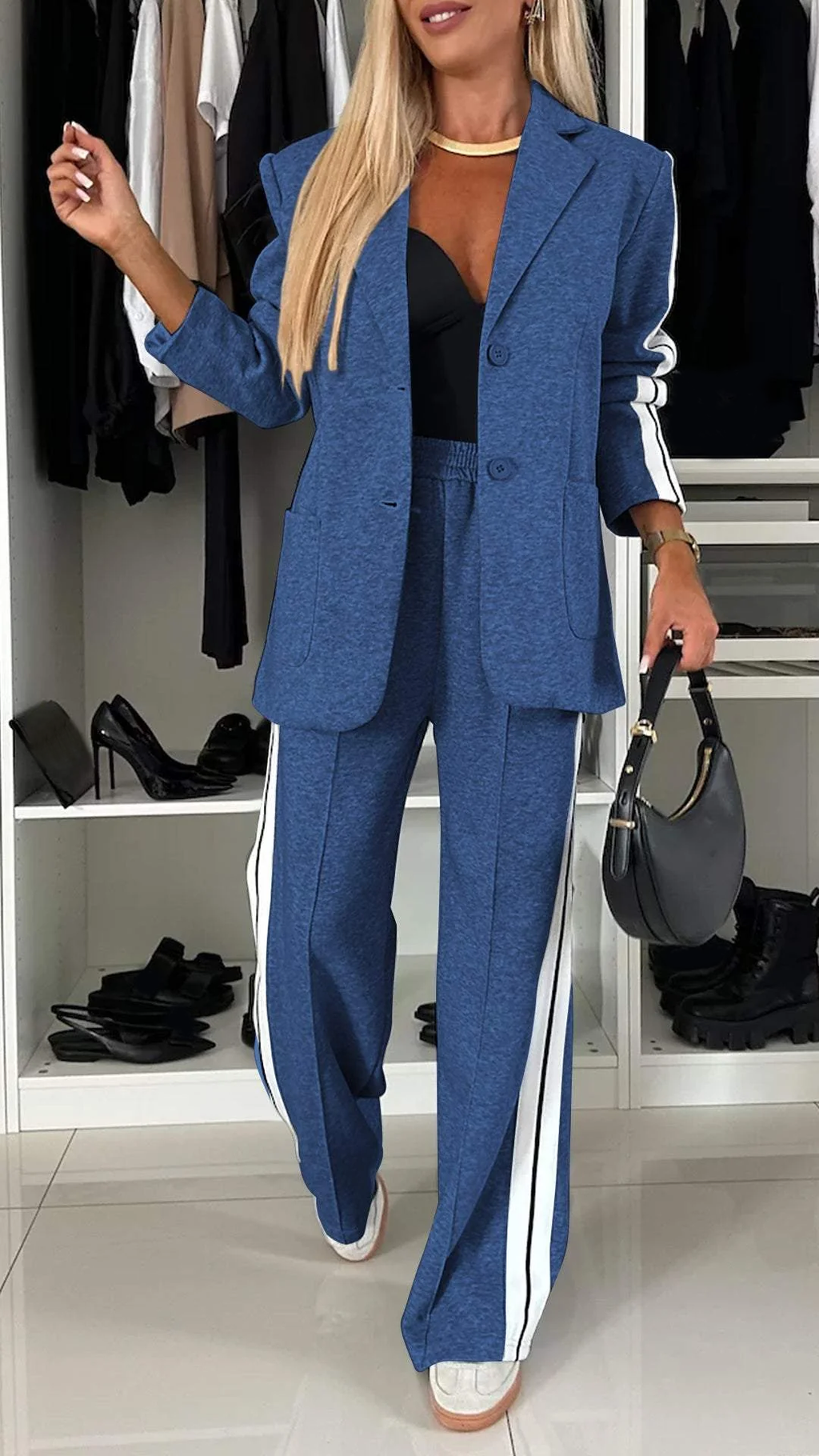Elegantes Damen-Zweiteiler-Set mit Blazer und weiter Hose im Streifenlook - J&B - 9 - Atelier-Zofia