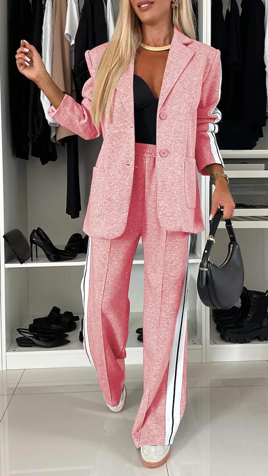 Elegantes Damen-Zweiteiler-Set mit Blazer und weiter Hose im Streifenlook - J&B - 10 - Atelier-Zofia