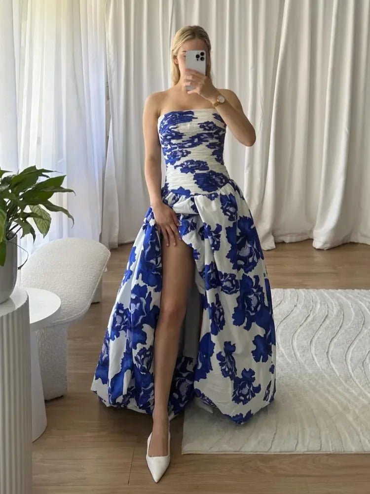 Paula – Elegant Draped Floral Maxi Dress for Women - Image 5
