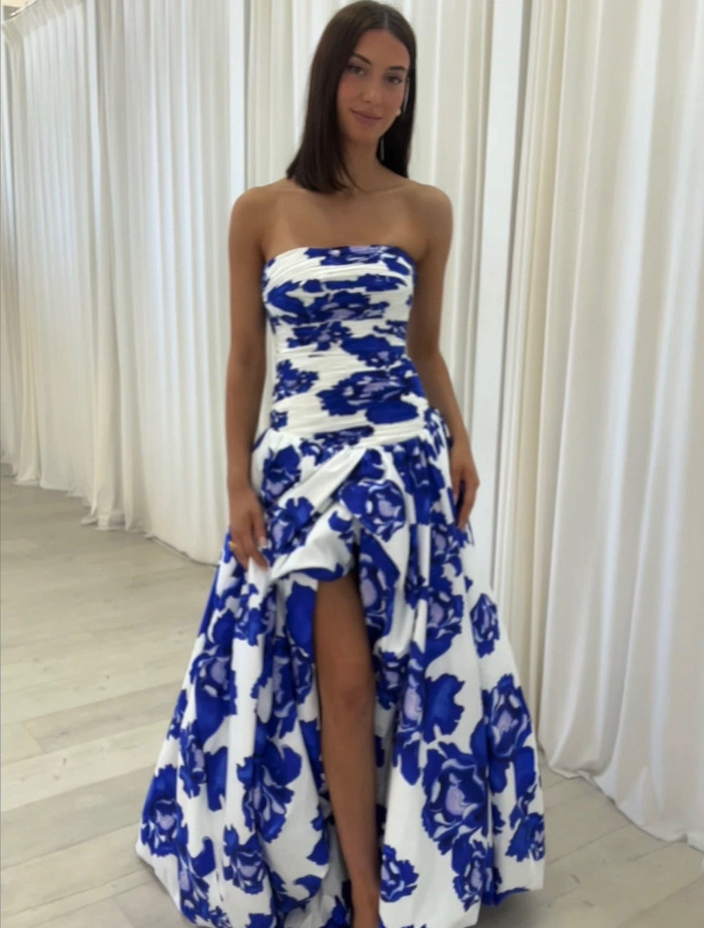 Paula – Elegant Draped Floral Maxi Dress for Women - Image 1